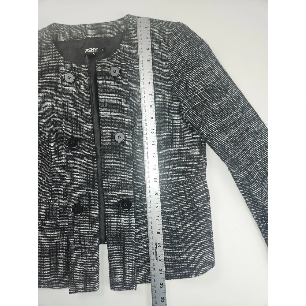 DKNY‎ Black Tweed Blazer Tailored Structured Career Jacket Fully Lined Size 8
